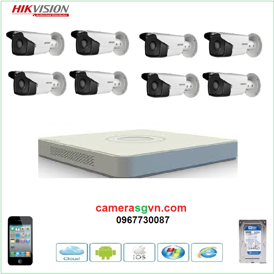 Trọn bộ 8 camera TVI HIKVISION DS-2CE16C0T-IT3